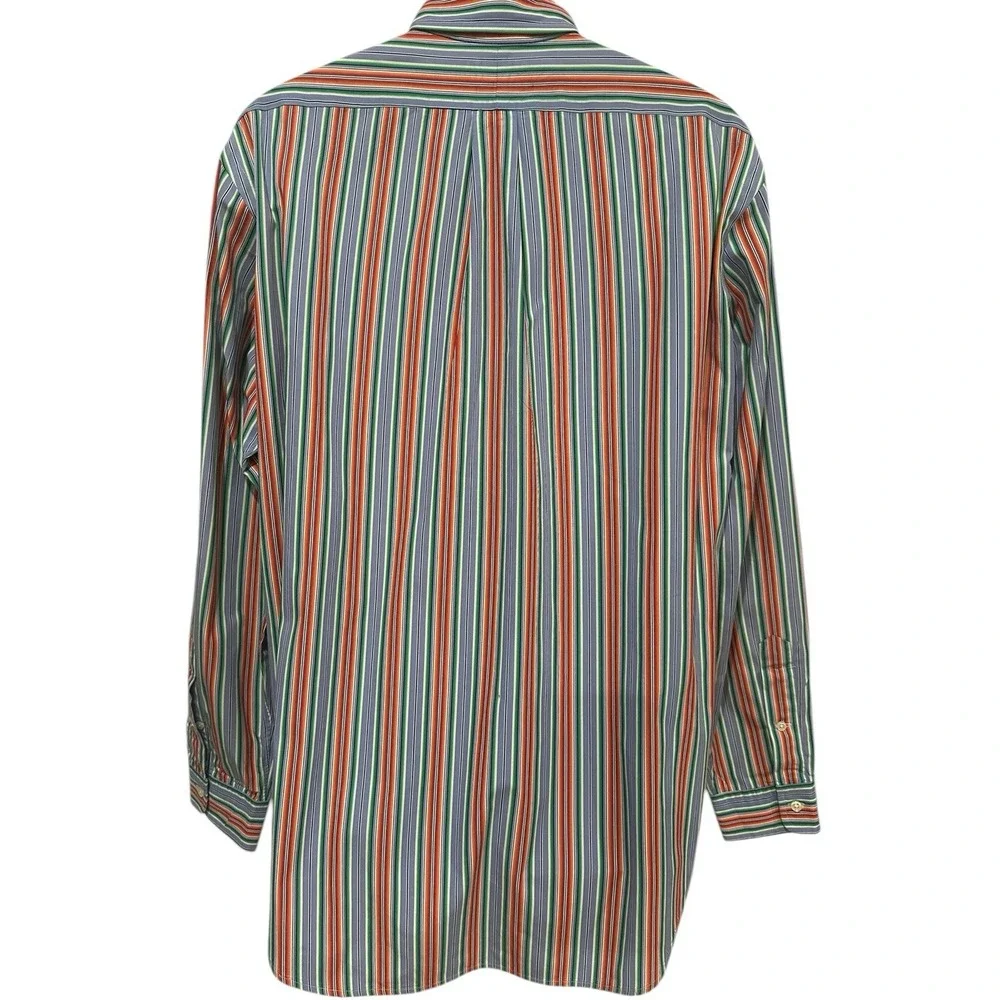 Ralph Lauren‎ Men Shirt L Button Down Orange Multi Stripe Navy Pony Button Down